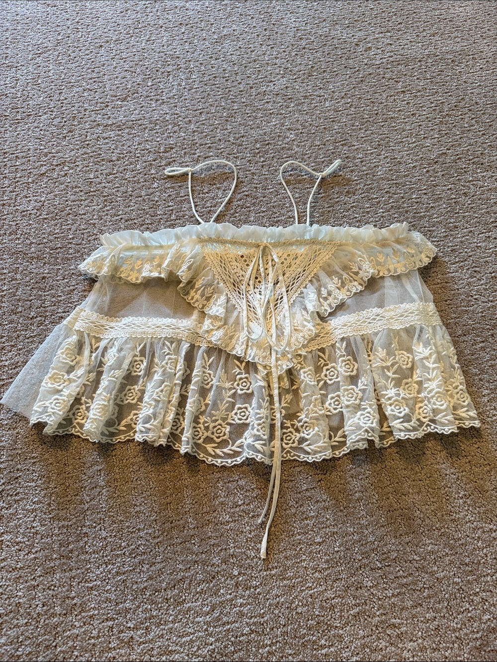 Free People Cream Lace Ruffled Camisole Top